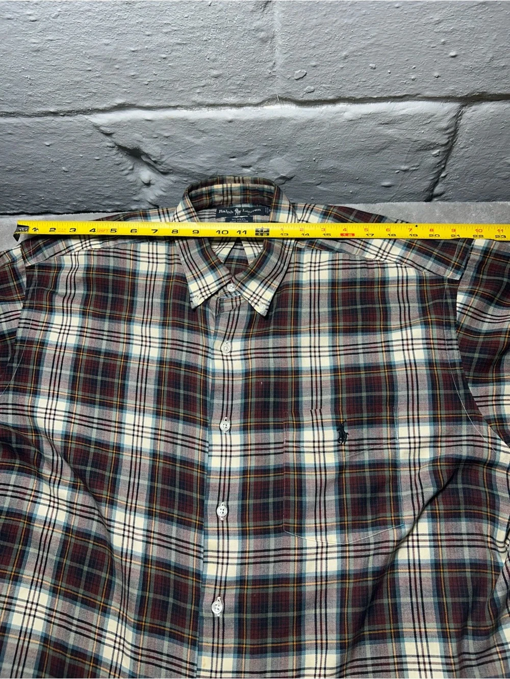 Ralph Lauren Men's XL Plaid Button-Down Shirt - Burgundy, Cream & Blue